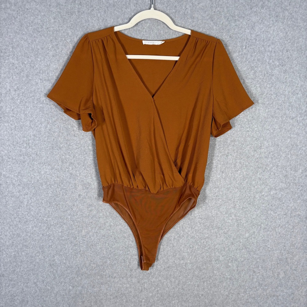 Lush Wrap Bodysuit Small Rust Burnt Textured Coquette Romantic Feminine Neutral